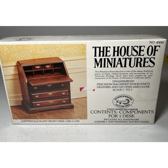 The House of Miniatures Kit 40042 Chippendale Slant Front Desk NEW SEALED Vtg - Picture 1 of 10